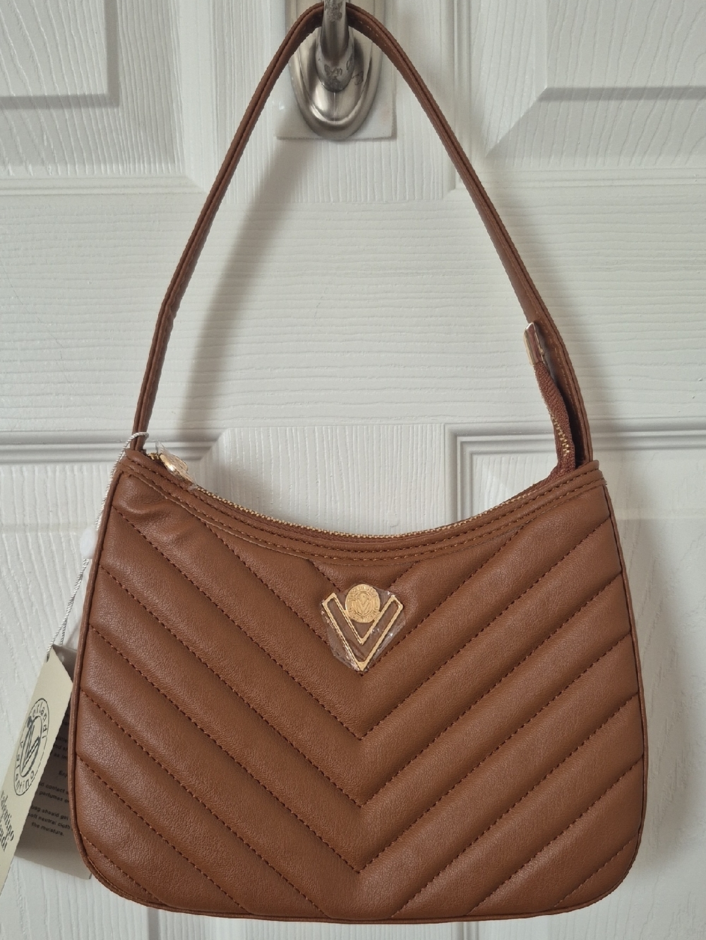 NWT Valentino Chestnut Quilted Shoulder Bag with Gold Accent
